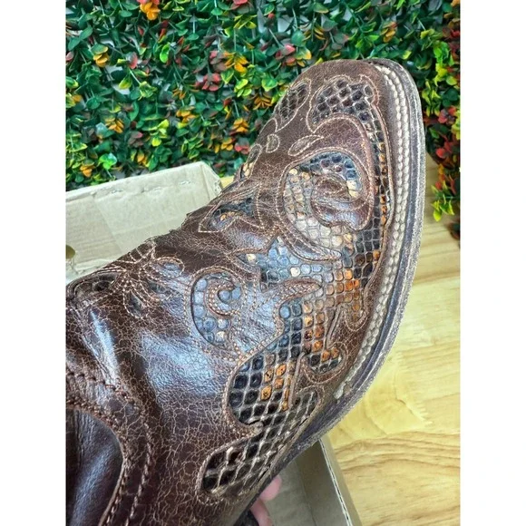 Corral Vintage A2160 Python Inlay Cowboy Western Boots Shoes Chocolate Men 8+8.5